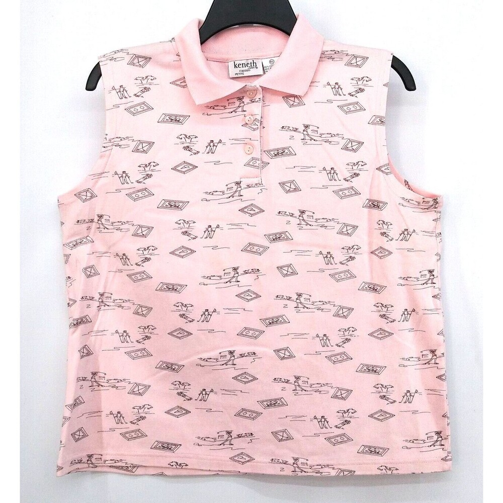 Keneth Too! Polo Tank Top Womens PXL Pink Golf Theme Collared Pullover Blouse
